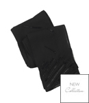 A long, double layer, sheer scarf decorated with patterned formations of long black beads at each en