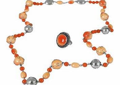If orange is your colour you will love this beaded necklace and ring set. Easy to style and dress and perfect for holiday wear. Necklace and Ring Set Features: Adjustable ring Necklace length approx. 47 cm (18� ins)