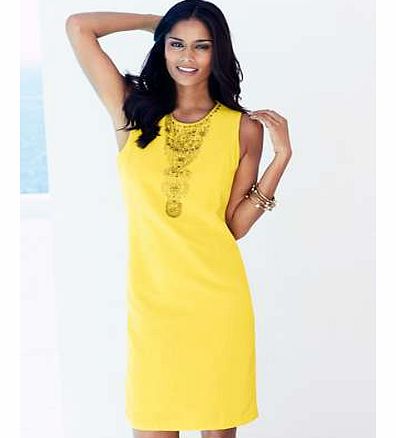 Satin frill dress with sequinned and embellished front panel. Hand wash. Polyester. Length: 89 cm (3