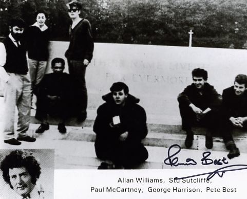 A tremendous black and white photograph of The Beatles signed by Pete Best in black pen