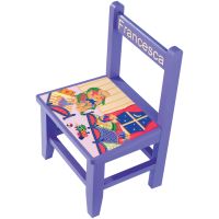 Child’s wooden chair featuring a charming handpainted scene. Height 43cm (17&quote;). Available