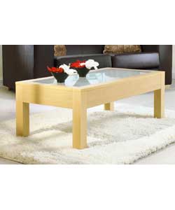 Beech and Glass Chunky Rectangular Coffee Table