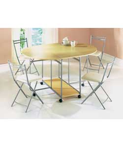 Table and chair with silver effect metal frame and