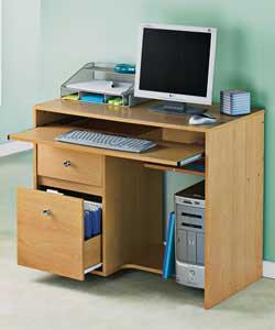 Beech Effect Compact Workstation with Filing Drawers