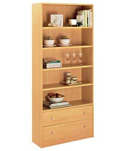 Beech Extra Deep Bookcase and 2 Drawers