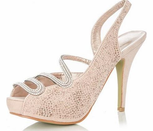 Beige Diamante Twist Strap Sandals These high heel sandals look fantastic with the all over embellishment and twist upper strap design. A perfect pair to match an embellished maxi for any occasion. - Platform sole - Heel strap - High heel - Heel heig