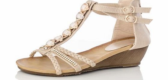 Unbranded Beige Pearl Diamante Wedge Sandals