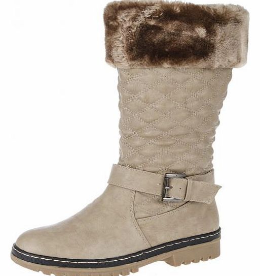 Unbranded Beige Quilted Faux Fur Boots