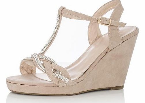 Unbranded Beige Twist Diamante Wedges