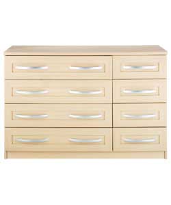 Size: (H)74.3, (W)112, (D)40cm. Light oak finish with thick tops and rounded front edges. Silver fin