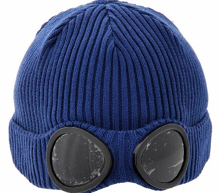 C.P.Company Goggle Hat Bluefeatures ribbed fabric with goggle inserts and is made of wool great for keeping you warm in the winter weather and cold breeze team with a goggle jacket and gloves to complete the look. Colour: Blue Fabric: 100% Wool Care
