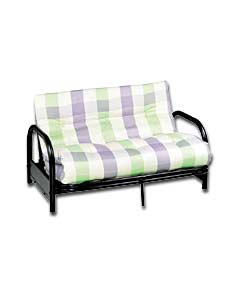 Cadiz Black Metal Futon and Green Check Mattress
