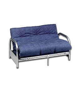 Cadiz Silver Metal Futon with Denim Style Mattress
