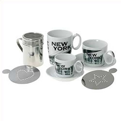 White espresso cups with a print of New Yorks buildingsStandard delivery charge of 
