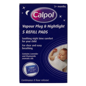 The Calpol Vapour Plug and Nightlight contains a blend of aromatic oils including lavander, chamomil