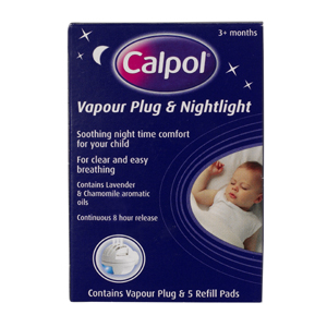 The Calpol Vapour Plug and Nightlight contains a blend of aromatic oils including lavander, chamomil