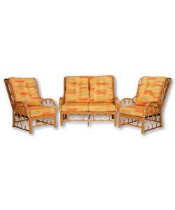 Rattan frame with solid foam seats.Comprises a sof