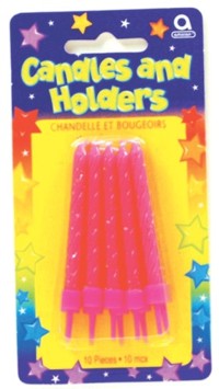 Unbranded Candles: Glitter Hot Pink with Holders Pk10