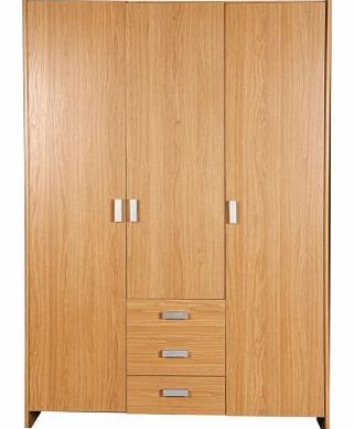 Unbranded Capella 3 Door 3 Drawer Wardrobe - Oak Effect