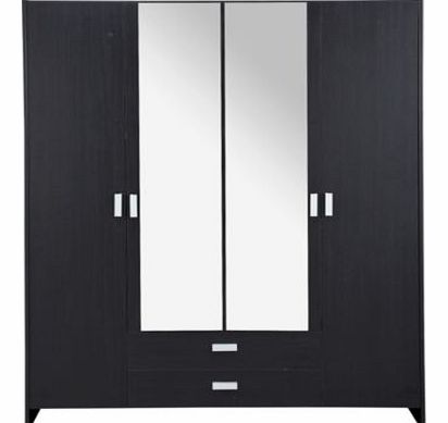 Unbranded Capella 4 Door 2 Drawer Mirrored Wardrobe- Black