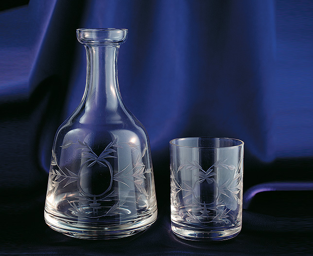 Keep water fresh with our glass carafe and tumbler, hand decorated with frosted stripes - and the