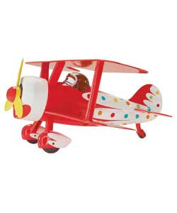 The Barney bi-plane features motion activated sounds and if you push down on Barneys head youll make