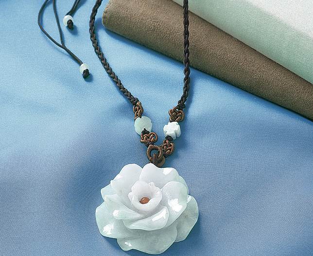 Unbranded Carved Jade Lotus Pendant on Cord