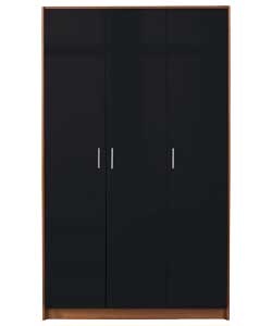 Unbranded Caspian 3 Door Wardrobe - Black Gloss with Beech Finish