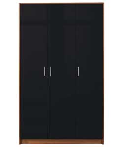 Unbranded Caspian 3 Door Wardrobe - Black Gloss with Beech Finish