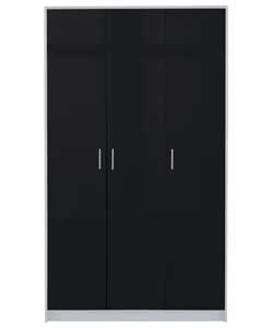 Unbranded Caspian 3 Door Wardrobe - Black Gloss with White Finish