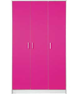 Unbranded Caspian 3 Door Wardrobe - Pink and White