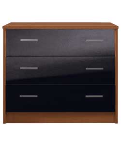 Unbranded Caspian 3 Drawer Chest - Black Gloss with Beech