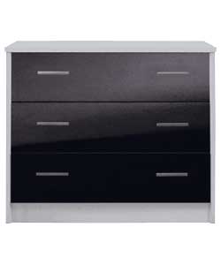 Unbranded Caspian 3 Drawer Chest - Black Gloss with White