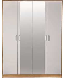 Unbranded Caspian 4 Door Mirrored Wardrobe - White and Beech