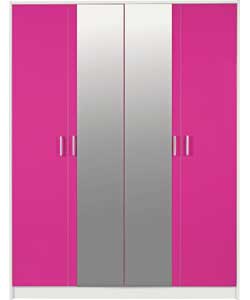 Unbranded Caspian 4 Door Mirrored Wardrobe - White and Pink