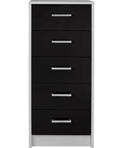 Unbranded Caspian 5 Drawer Chest - Black and White
