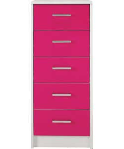 Unbranded Caspian 5 Drawer Chest - White and Pink