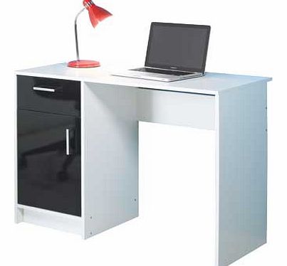 Finished in white with black gloss. this Caspian single-pedestal desk is ideal for studies or bedrooms. Part of the Caspian collection Wood effect desk with metal handles. 1 drawer. 1 adjustable shelf. Metal runners. Maximum screen weight desk will h