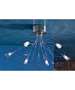 Chrome finish.Drop 27cm.Diameter 60cm.Requires 6 x 20 watt maximum G4 12v bulbs (supplied)