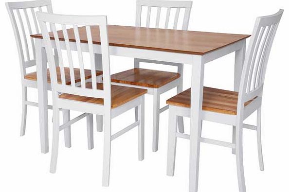 This gorgeous Catalina Dining Table and 4 Chairs set is perfect for the modern kitchen or dining room. Both the chairs and the table are made from rubberwood and have a natural veneer finish. With bright. clean white frames. this dining table and cha