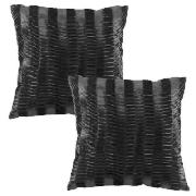 Unbranded Cecilia Faux Silk Pleated Cushion, Black, Twinpack