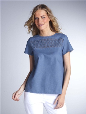 Unbranded Celaia Ladies T-Shirt Top with Guipure Neckline