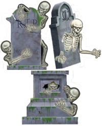 Three cut out images of creepy grave stones ideal for decorating any horror or Halloween bash