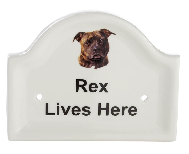 Unbranded Ceramic Dog Sign - Staffordshire Bull Terrier Brindle