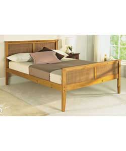 Pine wood and wicker double bedstead with antique finish. Includes luxury firm mattress.Size