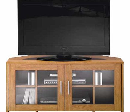 This oak effect TV entertainment unit has space for a variety of digital media boxes and storage for CDs and DVDs. The glass doors protect your items from dust and scratches. Part of the Chequer collection Collect in store today. Size H49.2. W100. D4