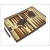 The Chestnut Backgammon Set comes in a practical dark brown leatherette carrying case with a beige f