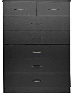 Part of the Cheval collection. this chest of drawers is finished in a bold black with silver coloured handles. The seven drawer chest has two half width drawers at the top. ideal for separate underwear and sock drawers. The unit is made from FSC cert