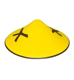 Wonderful yellow Chinese Cooli hat to accommodate your eastern orientated needs.