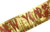 A metallic fringed banner proclaiming the Chinese New Year